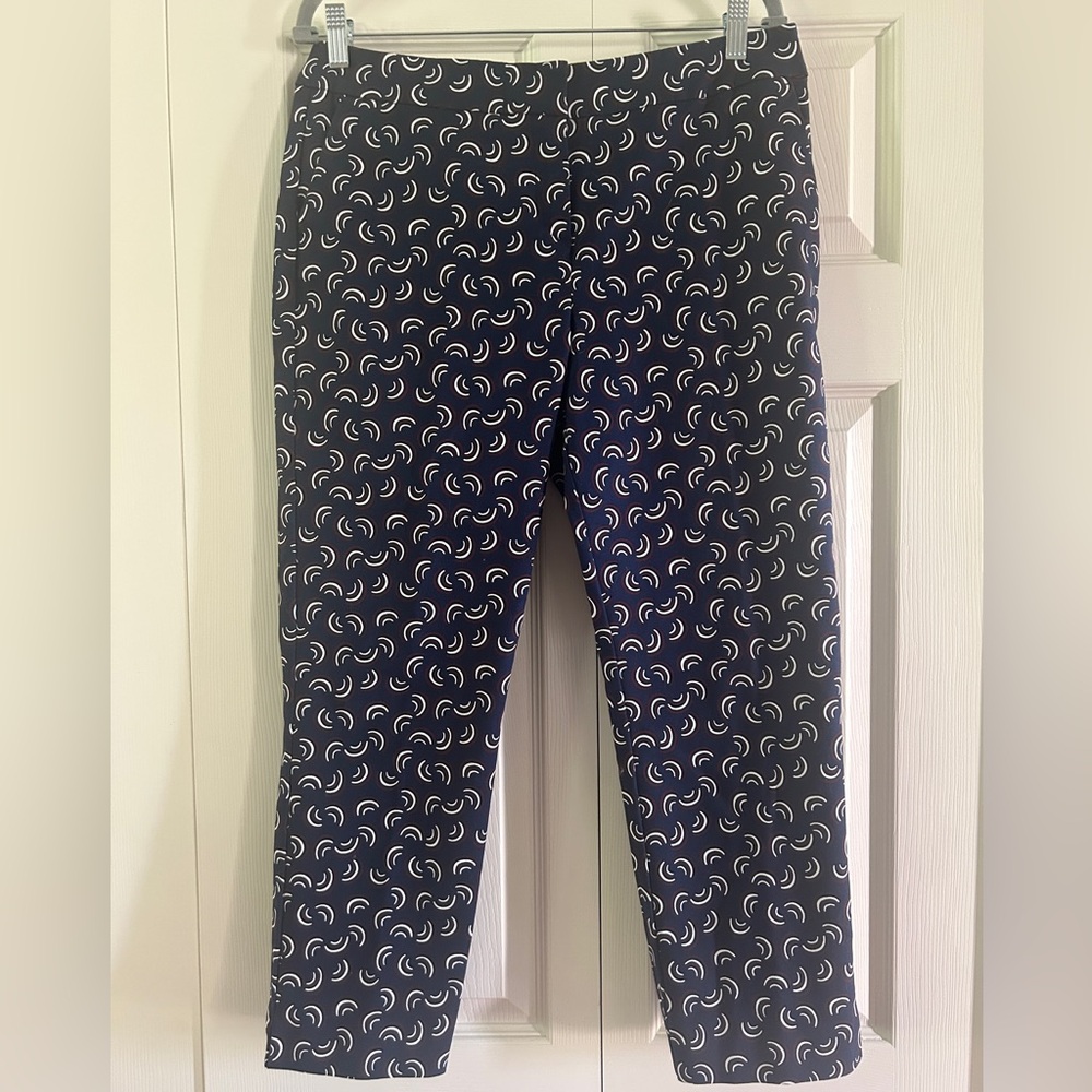 Boden Pants Size 10 Petite Navy Print Stretch Mod Retro Crop Cotton Blend